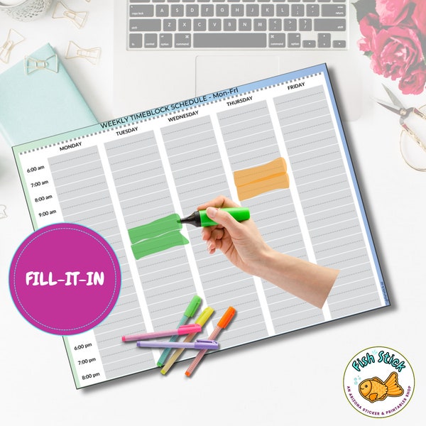 5-Day Time Block Planner Printable - Hourly Planner - Weekly Planner - Printable Planner - Productivity Planner Printable