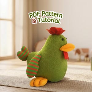 Chicken Sewing Pattern PDF, Beginner Hen Plush Tutorial | Rooster Stuffed Animal | Easy DIY Farm Toy for Kids