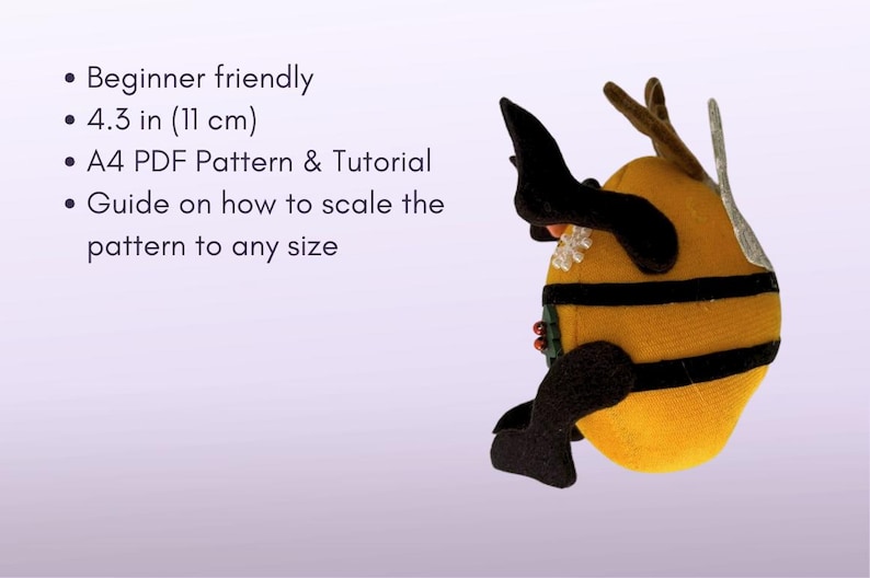 Bee Plush Sewing Pattern PDF – Mini Hanging Bee Ornament, Easy Soft Toy ...