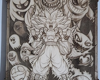 Wood Engraved Gotenks Ghost Gang Piece