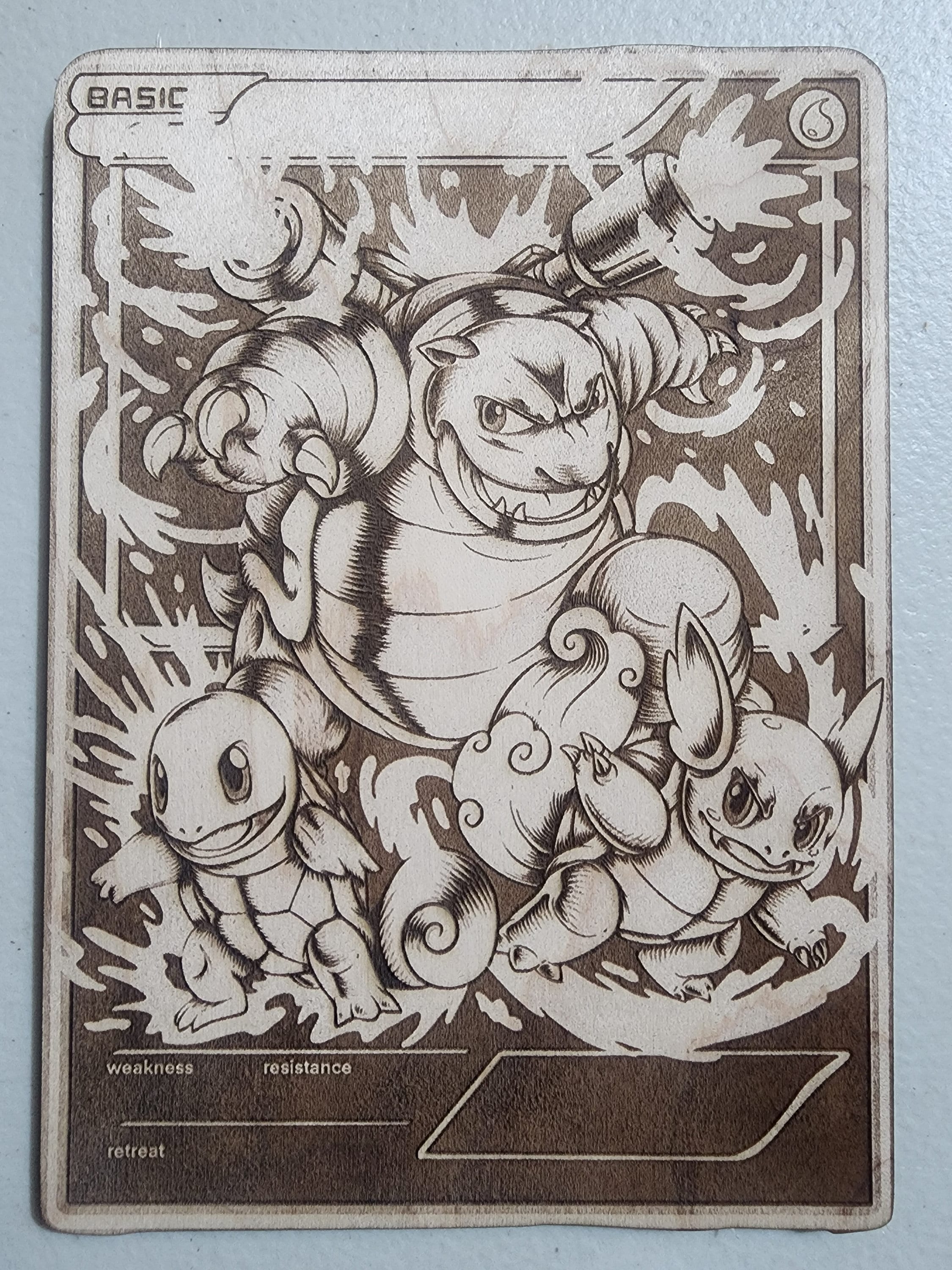 Wood Engraved Squirtle Evolution Line Card - Etsy