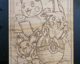 Wood Engraved Squirtle Evolution Line Card - Etsy