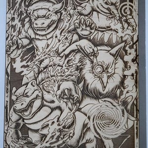 Wood Engraved Drowzee x Slowbro Evolution Line Card