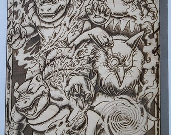 Wood Engraved Drowzee x Slowbro Evolution Line Card