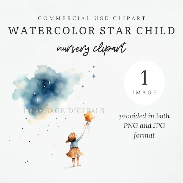 Watercolor Star Child Nursery Decor Girl Birthday Wall Art Galaxy Clip Art Nursery Baby Shower Moon Child Transparent PNG JPG Image