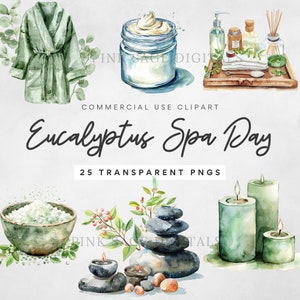 Clip art journée au spa eucalyptus clipart nuptiale PNG transparents EVJF Clipart bombe de bain Eucalyptus Spa Clipart salon des petites entreprises