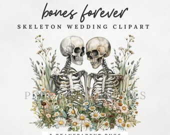 Skull Wedding Clipart – Spooky Skeleton Bridal Shower Invitation (PNG)