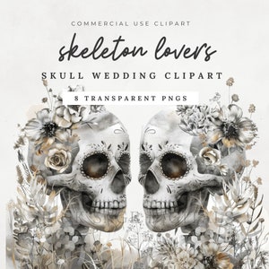 Totenkopf Hochzeit Clipart - Skelett Liebhaber - Sugar Skulls Brautparty Einladung Clip Art Hochzeit Gruseliges Skelett Clipart Goth Hochzeit
