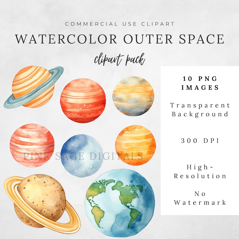 Watercolor Space Clip Art Outer Space Boy Birthday Rocket Ship Clipart
