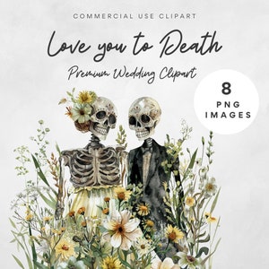 Love You To Death Skelett Hochzeit Clipart Schädel Braut und Bräutigam Sugar Skull Hochzeit Gothic Hochzeit Halloween Cliparts LGBTQ Hochzeit Gay Paar