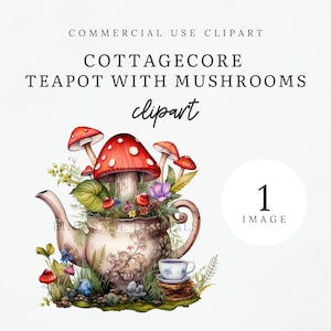 Cottagecore Tekanna Svamp Clipart, Transparent PNG (Enskild Bild)