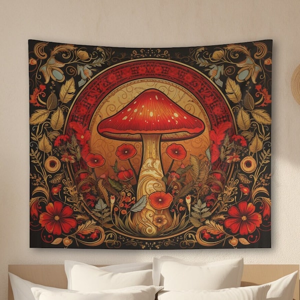 Mushroom Tapestry | Spiritual|Wall Hanging | Home Decor | Botanical | Psychedelic tapestry | Bohemian | Boho | Yoga Room Tapestry|Meditation