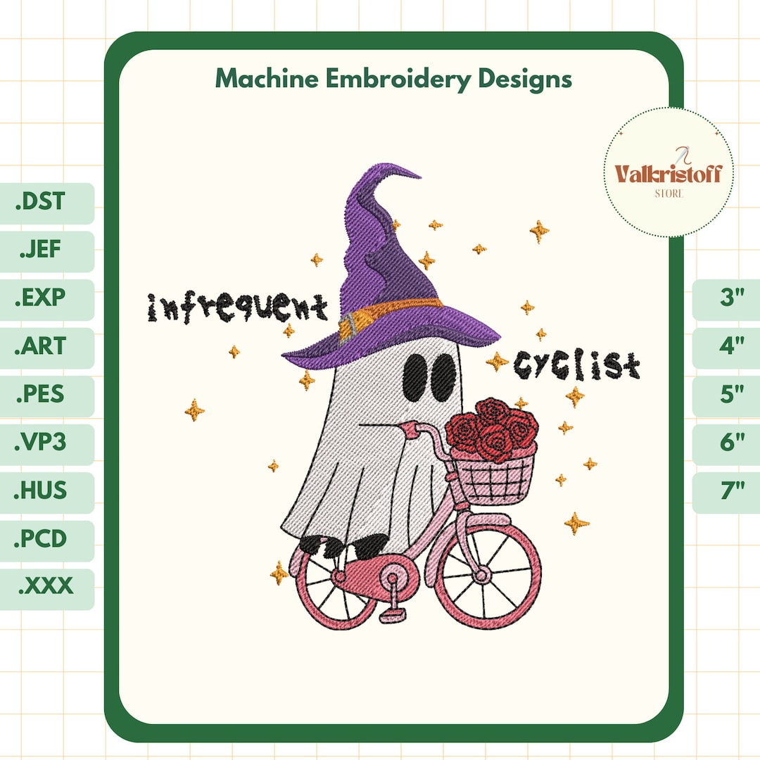 Cute Ghost Riding a Bike Embroidery Design, Spooky Season Embroidery ...