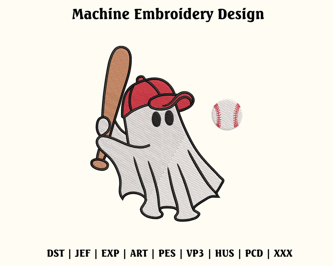 Cute Boo Playing Baseball Embroidery Design, Autumn Machine Embroidery ...