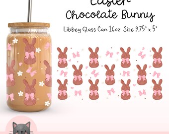 Lazos de conejito de chocolate de Pascua Envoltorio de lata de vidrio Libbey de 16 oz Envoltorio de lata de vidrio Libbey femenino Envoltorio de taza de moda
