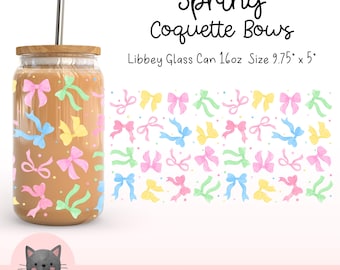 Lazos de primavera Envoltura de lata de vidrio Libbey de 16 oz Png Lazos de coqueta pastel Png Envoltura de lata de vidrio Libbey femenina Lazo de Pascua Png Envoltura de taza de moda Primavera Png
