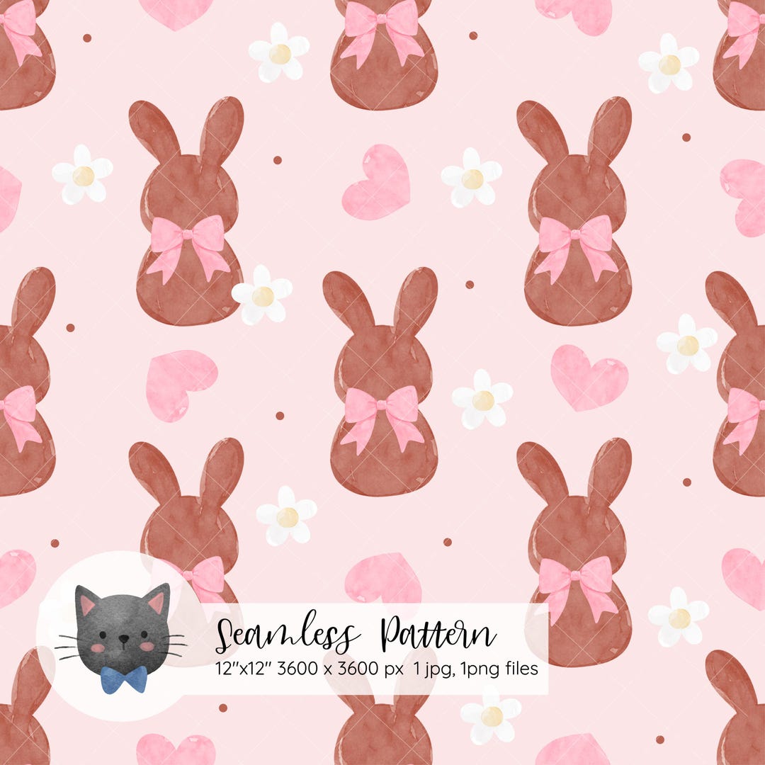 Easter Chocolate Bunny Bows Pattern Coquette Easter Seamless Bunny Bow ...