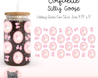 Różowa kokietka Silly Goose 16 Oz Libbey Glass Can Wrap Png Spring Goose Libbey Glass Can Wrap Retro cottagecore Goose Iced Coffee Cup Wrap