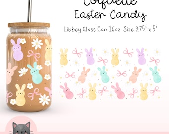 Pastel easter candy coquette 16 Oz Libbey Glass Can Wrap Png Girly Libbey Glass Can Wrap Candy Bunny Png Trendy Cup Wrap Sublimation