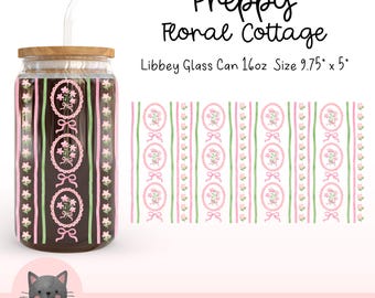 Preppy blommig stuga 16 oz Libbey glasburkomslag png kokett estetisk glasomslag vårblomma koppomslag flickaktigt kaffe glasomslag png