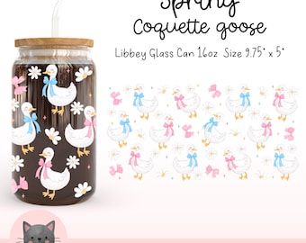 Kokietka Silly Goose 16 Oz Libbey Szklana puszka Wrap Png Spring Goose Libbey Szklana puszka Wrap Png Retro cottagecore Goose Mrożona filiżanka do kawy Wrap