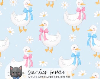 Patrón sin costuras de ganso de primavera coqueta Patrón repetitivo de ganso tonto Tela de primavera retro Fondo de núcleo de cabaña Papel digital de pato lindo