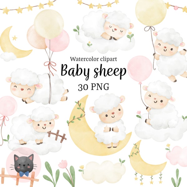 Watercolor sheep clipart Baby sheep clipart Nursery clipart Lamb clipart Farm animals png Kids clipart  Animals baby shower Party birthday