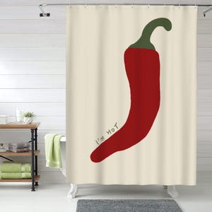 Cortina de ducha divertida con estampado de chile y texto "I'm Hot", cortina de baño impermeable divertida, cortina de baño linda, decoración de baño, regalos de Navidad