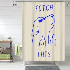 Cortina de chuveiro com estampa de cachorro, cortina de banheiro à prova d'água com cachorro engraçado, cortina de banheiro com arte de parede moderna, decoração de banheiro exclusiva