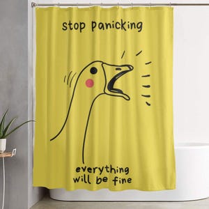 Cortina de ducha con estampado "Deja de entrar en pánico", divertida cortina de baño impermeable, cortina de baño estética, linda cortina de ducha, decoración de baño