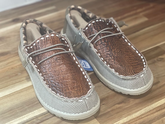 Western Custom Alligator Leather With Buck Stitch Hey Dude Shoes