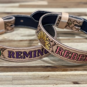 Kid&#39;s Custom Tooled Western Leather Belt | Dinosaur Belt | Cactus Leather | Sunflower