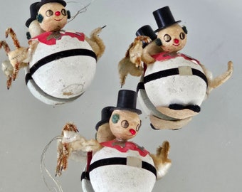 3 Vintage Snowmen Ornaments