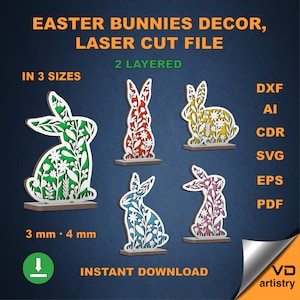 Ostern Laser Cut Dateien Kaninchen SVG Osterhase Laser geschnitten Floral Bunny multilayer Dxf-Datei für Laser