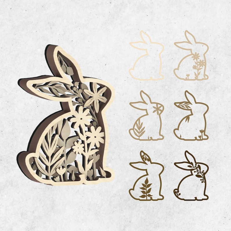 Ostern Laser Cut Dateien Hase SVG Blumen Bunny Multilayer Digital