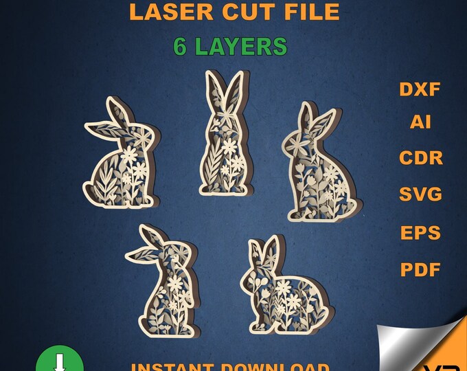 Easter Laser Cut Files Bunny SVG Floral Bunny Multilayer Digital ...