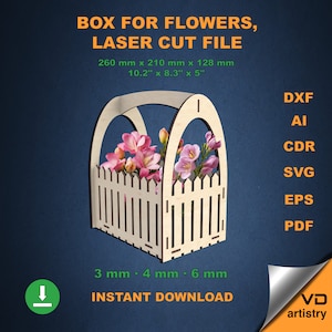 Houten kist voor bloemen Bloemenmand Svg Multiplex Box Laser Laser Cut File Svg