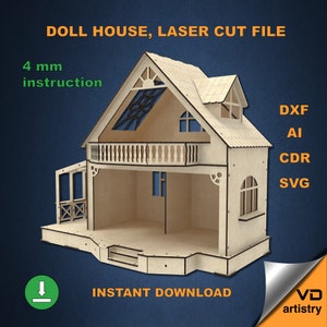 File Dxf della casa delle bambole per il piano Laser CNC SVG File di taglio laser File digitali File in formato SVG della casa delle bambole con taglio laser