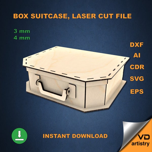 Boîte en bois valise fichier Dxf pour plan Laser CNC SVG Fichiers découpés au laser pour découpe laser Contreplaqué découpé au laser