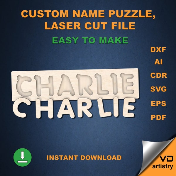 Fichier Dxf de fichier SVG de puzzle de nom personnalisé pour le fichier de puzzle de nom laser