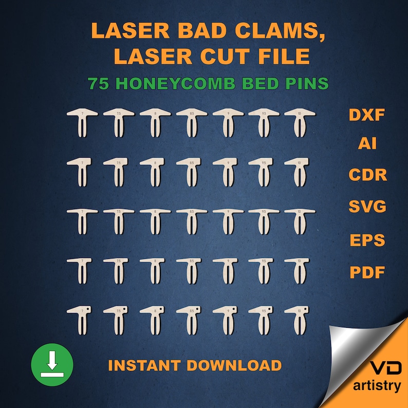 Laser Cut Pins Bed Pin Dxf File for Laser Crumb Tray Pins Svg