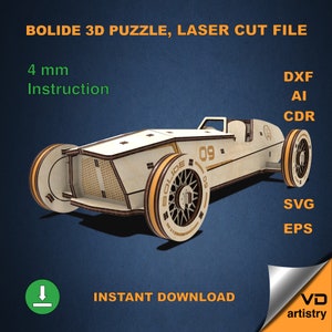 Bolide 3D-puzzel Dxf-bestand voor Laser CNC SVG-plan Lasergesneden bestand Digitale bestanden Lasergesneden sjabloon