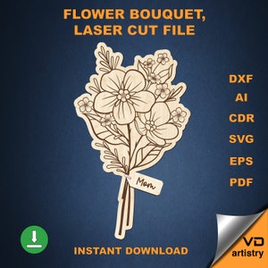 Buquê de flores Arquivo Dxf cortado a laser para flores a laser para mamãe Glowforge Download digital de buquê de flores silvestres Arquivo cortado a laser Buquê de flores