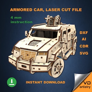 Armored car 3d puzzle Dxf file for Laser CNC SVG plan Laser Cut File Digital files Laser cut template