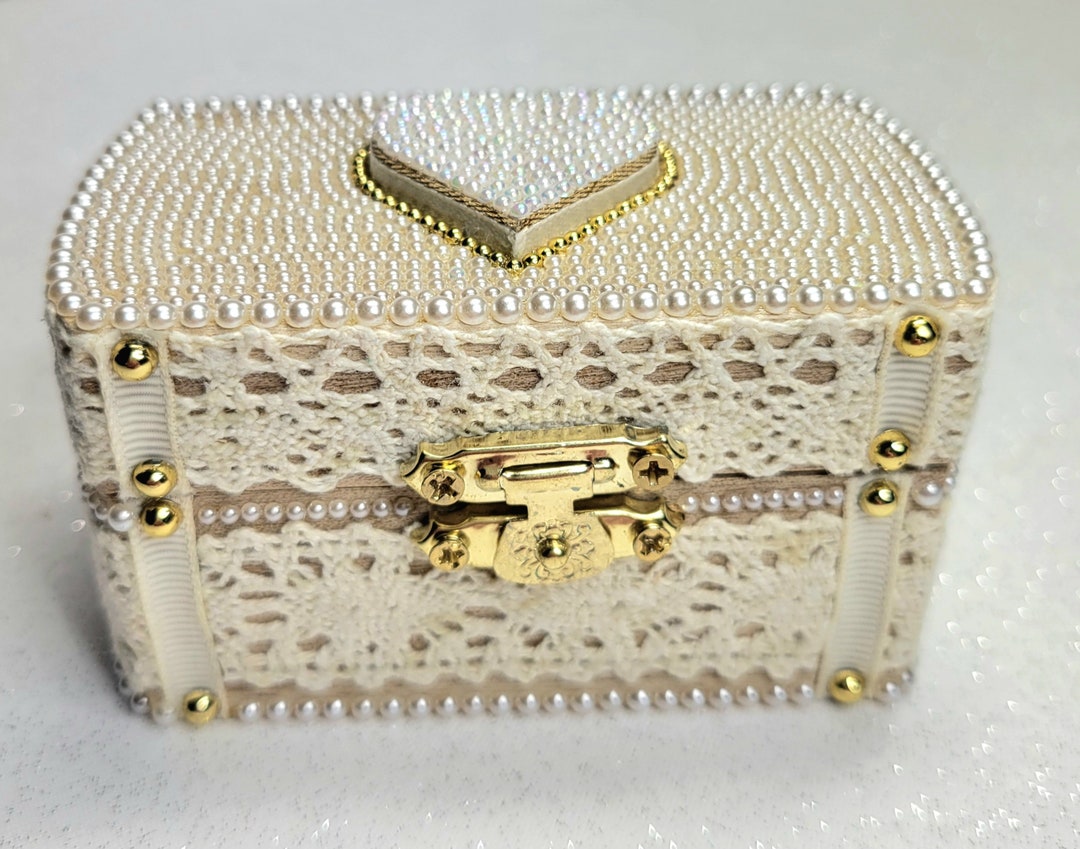 Hand Decorated Wooden Jewelry Box, Lace, Pearl & Rhinestone Detail - Etsy