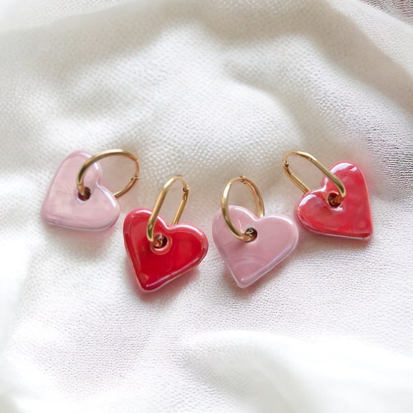 Ceramic heart - hanging earrings