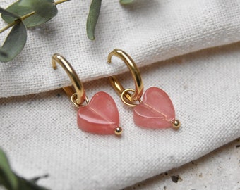 Natural stone heart - hanging earrings