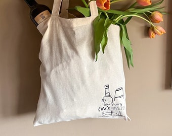 Stoffbeutel Stofftasche Beutel Tasche Einkaufstasche Wein bin kurz Weinkaufen Spruch Weinliebhaber Quote Baumwolle Baumwollbeutel Geschenk