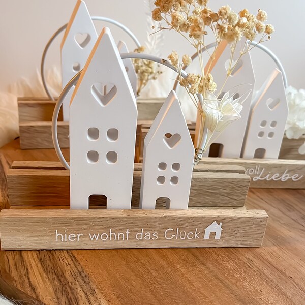 Holzleiste Lichterhäuser Dekohäuser Metallring Trockenblumen Home Zuhause Haus Lichterhaus Dekohaus Ring Blumen Scandi Einzug Geschenk