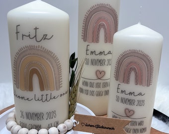 Geburtskerze Kerze Geburt Geburtstag Baby Geschenk Stumpenkerze personalisiert individualisiert mit Name Geburtsdatum Gewicht Größe Trauer